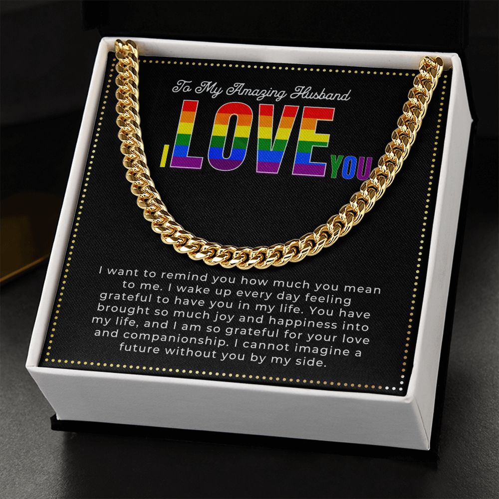 JGF Jewelry Gifts for Family | Sterling Silver Cuban Chain Necklace For LGBTQ Anniversary Cuban Chain Gifts For My Husband
