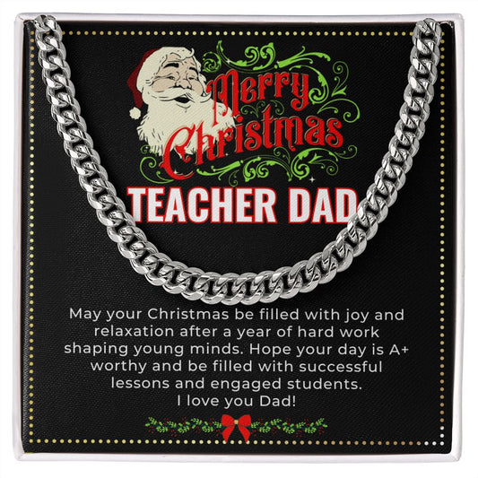 JGF Jewelry Gifts for Family | My Daddy Is A Teacher | Sterling Silver Necklace Charm Christmas Gifts For Dad