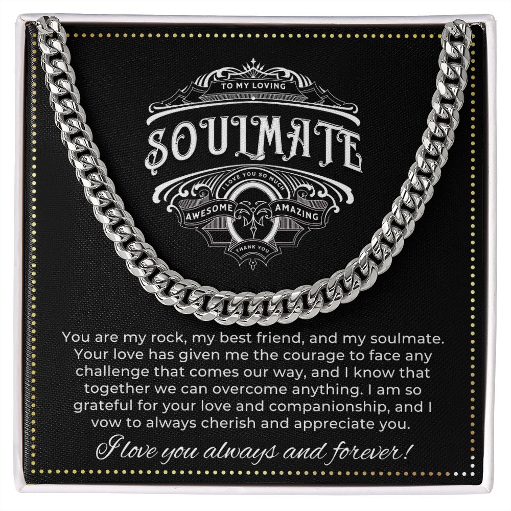 JGF Jewelry Gifts for Family | Mens Sterling Silver Cuban Chain Necklace | To My Soulmate Gifts For Him
