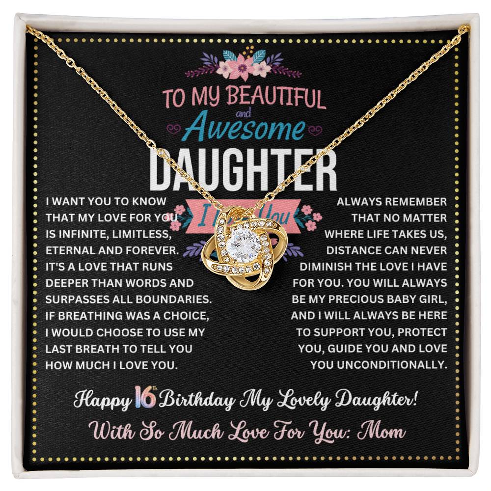 JGF Jewelry Gifts for Family 16th Birthday Card For Daughter From Mom Love Knot Necklaces For Women