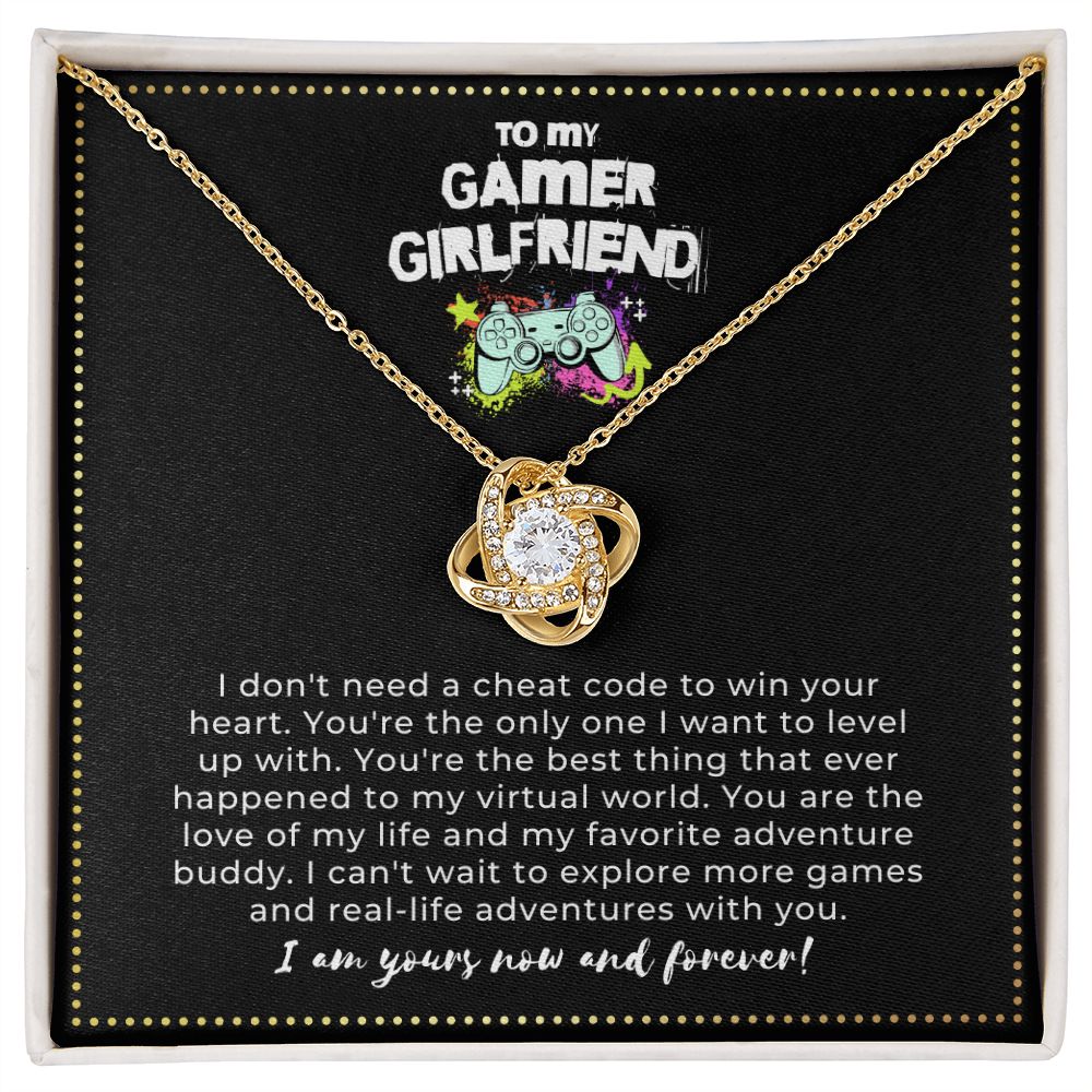 JGF Jewelry Gifts for Family | Love Knot Heart Pendant Necklace For Gamer Girlfriend| Happy Birthday Message Card