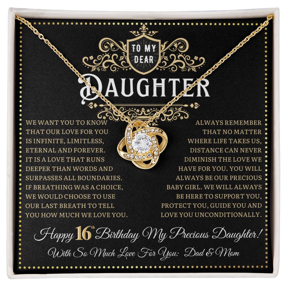 JGF Jewelry Gifts for Family Birthday Card For 16 Year Old Daughter Love Knot Necklace from Mom and Dad