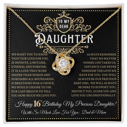 JGF Jewelry Gifts for Family Birthday Card For 16 Year Old Daughter Love Knot Necklace from Mom and Dad