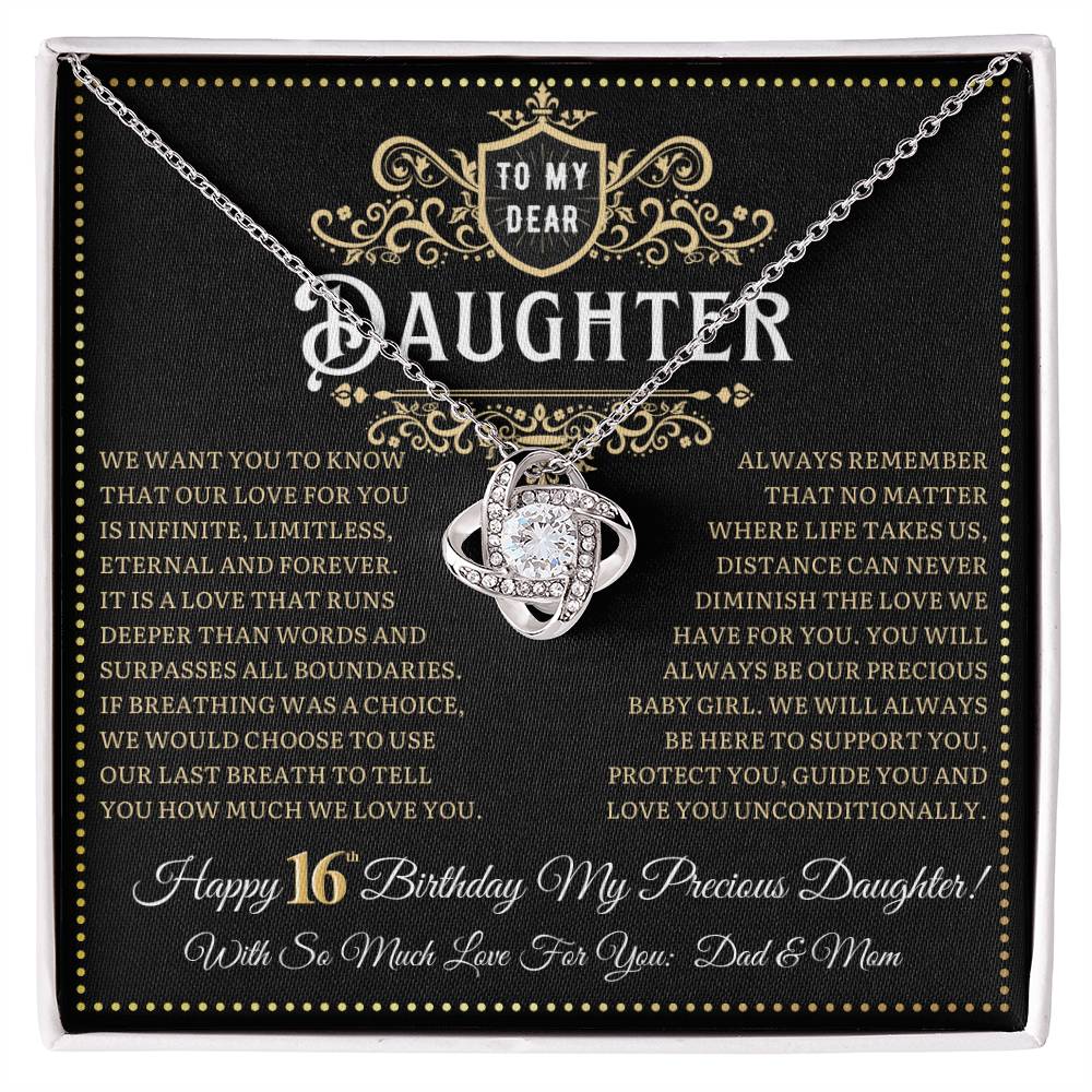 JGF Jewelry Gifts for Family Birthday Card For 16 Year Old Daughter Love Knot Necklace from Mom and Dad
