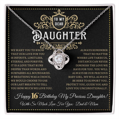 JGF Jewelry Gifts for Family Birthday Card For 16 Year Old Daughter Love Knot Necklace from Mom and Dad