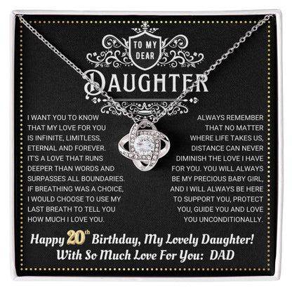 JGF Jewelry Gifts for Family Daughter 20th Birthday From Dad Love Knot Necklace