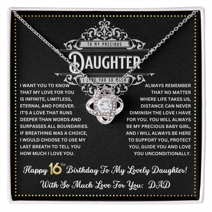 JGF Jewelry Gifts for Family Happy 16th Birthday Card Daughter Love Knot Necklace