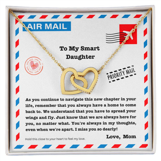 JGF Jewelry Gifts for Family | Gift For Daughter From Long Distance Mom | Two Interlocking Hearts Combine Necklaces For 2 People