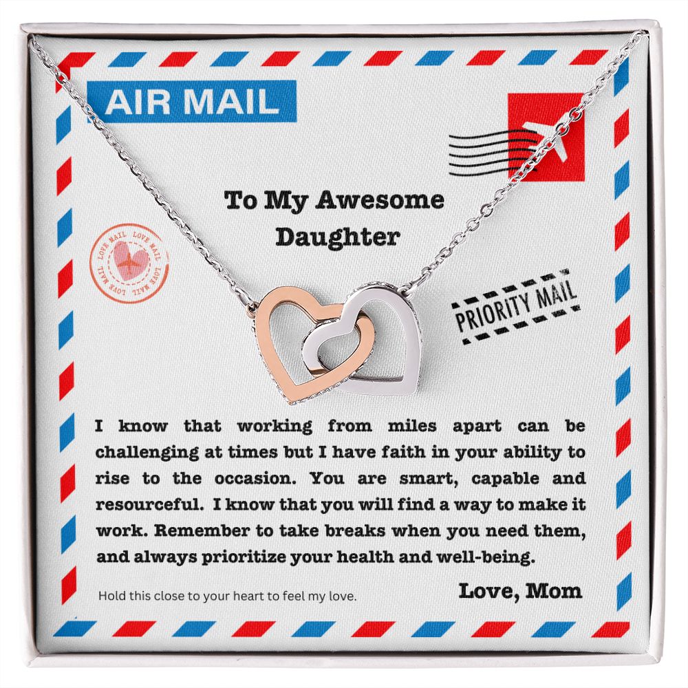 JGF Jewelry Gifts for Family Happy Birthday Gift To Daughter Sterling Silver Interlocking Linked Double Heart Necklace with Zircon Crystal