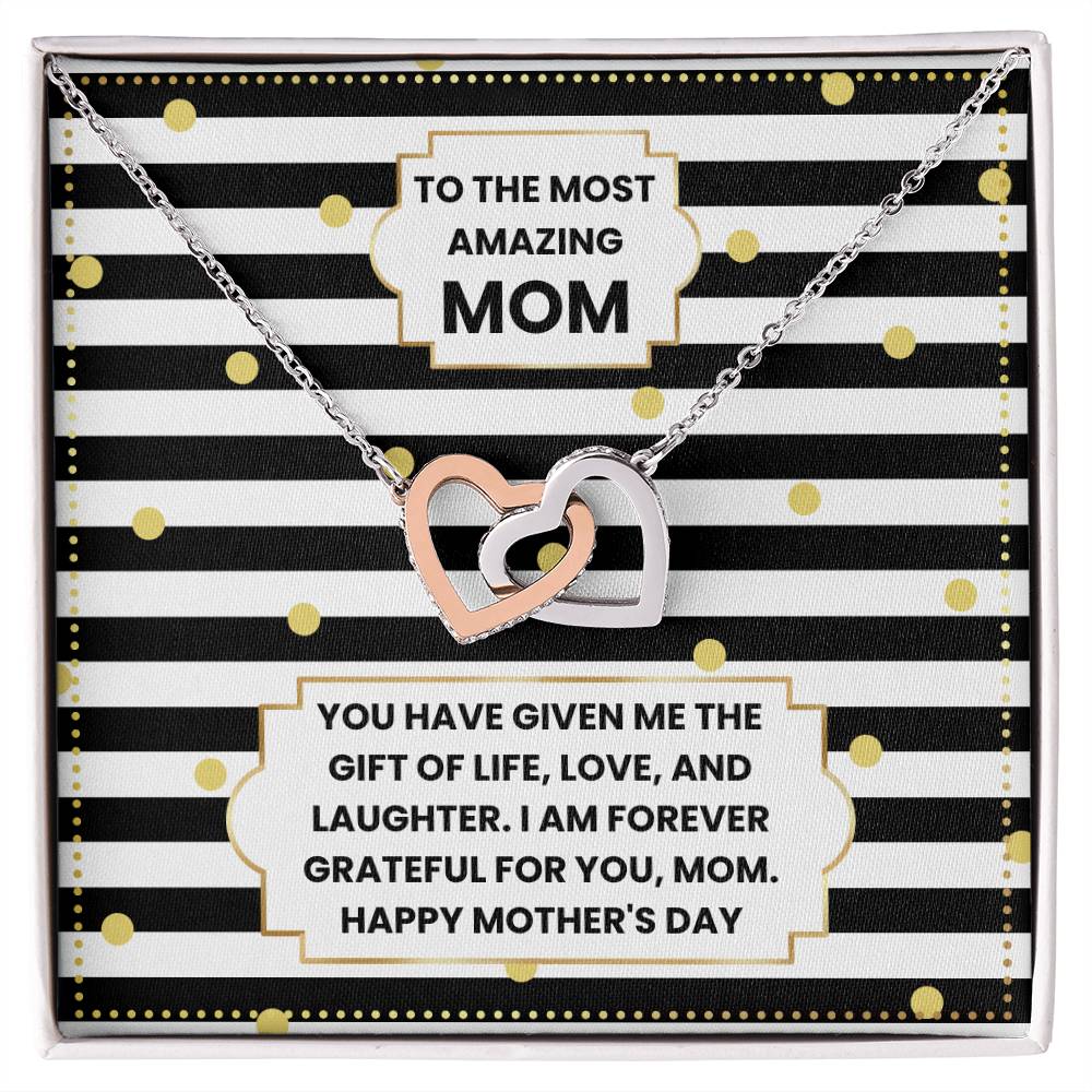 JGF Jewelry Gifts for Family Two 2 Hearts Connected Necklace For Mom on Mother's Day