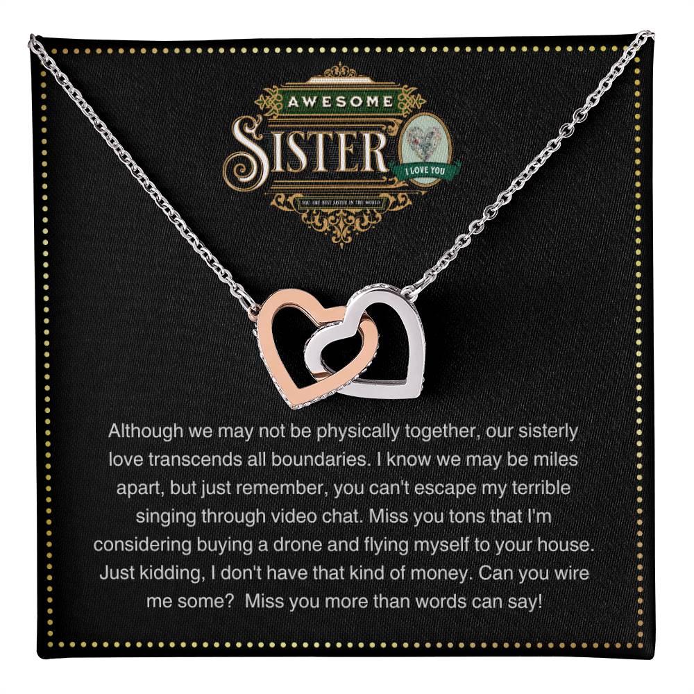 JGF Jewelry Gifts for Family | Moving Away Gifts For Sister | Intertwined Double Hearts - Rose Gold and Silver Pendant Necklace