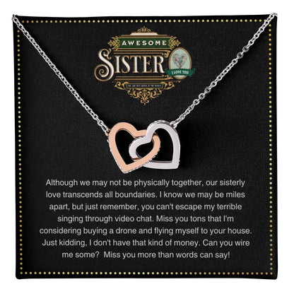 JGF Jewelry Gifts for Family | Moving Away Gifts For Sister | Intertwined Double Hearts - Rose Gold and Silver Pendant Necklace