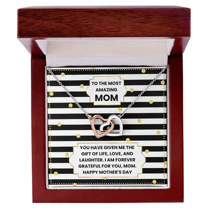 JGF Jewelry Gifts for Family Two 2 Hearts Connected Necklace For Mom on Mother's Day