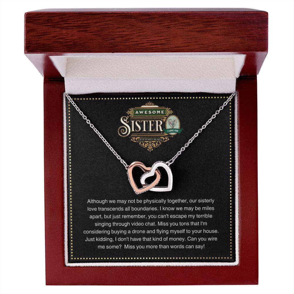 JGF Jewelry Gifts for Family | Moving Away Gifts For Sister | Intertwined Double Hearts - Rose Gold and Silver Pendant Necklace