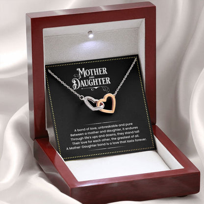 JGF Jewelry Gifts for Family - Two 2 Tone Hearts Pendant Necklace Gift Ideas for Mother and Daughter