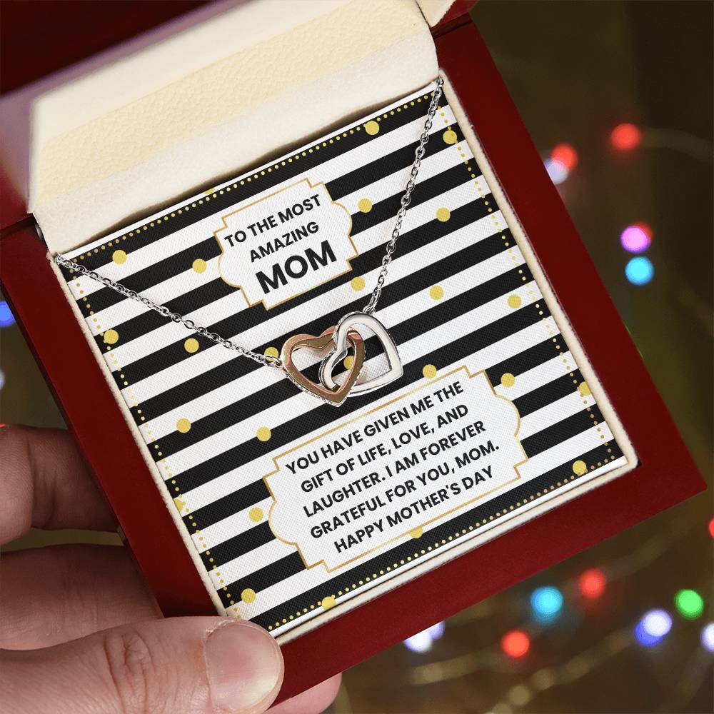 JGF Jewelry Gifts for Family Two 2 Hearts Connected Necklace For Mom on Mother's Day