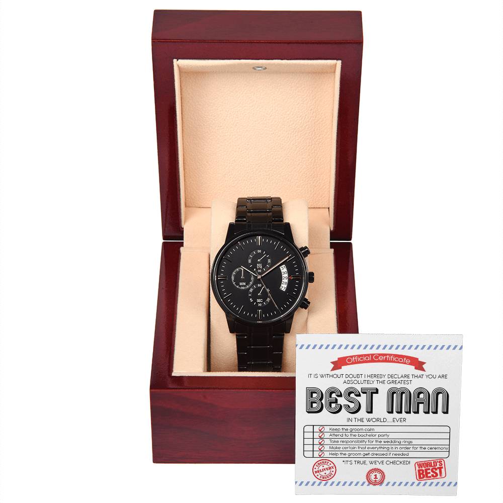 Best Man-Official Certificate-Metal Chronograph Watch