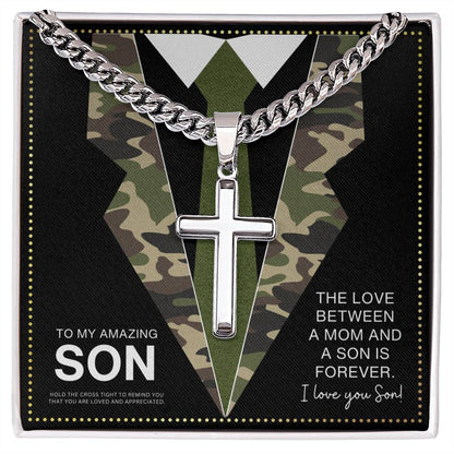 JGF Jewelry Gifts for Family Army Cross Necklace for Men To My Son From Mom