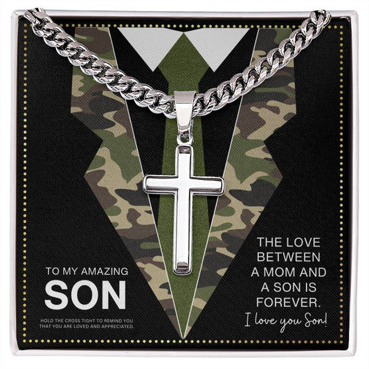 JGF Jewelry Gifts for Family Army Cross Necklace for Men To My Son From Mom