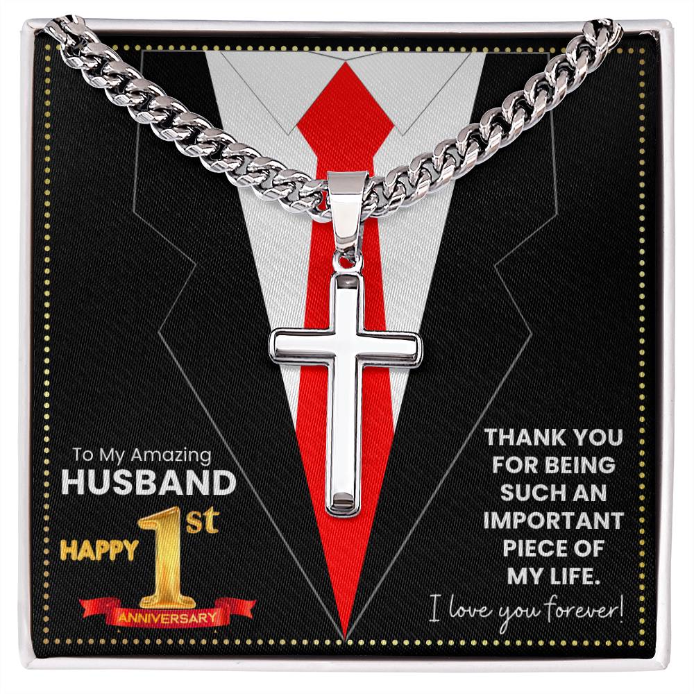 JGF Jewelry Gifts for Family Happy 1st Anniversary For Husband Cross Necklace For Men
