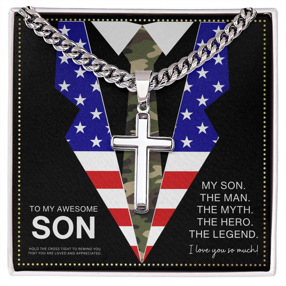JGF Jewelry Gifts for Family US American Flag Cross Necklace Army Birthday Gifts For Adult Son
