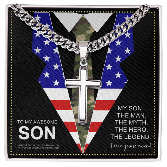 JGF Jewelry Gifts for Family US American Flag Cross Necklace Army Birthday Gifts For Adult Son