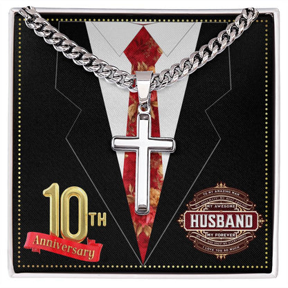 JGF Jewelry Gifts for Family 10 Year 10th Wedding Anniversary for Him Husband Cross Necklace for Men