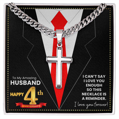 JGF Jewelry Gifts for Family Happy 4th Anniversary For Husband Cross Necklace For Men  Silver