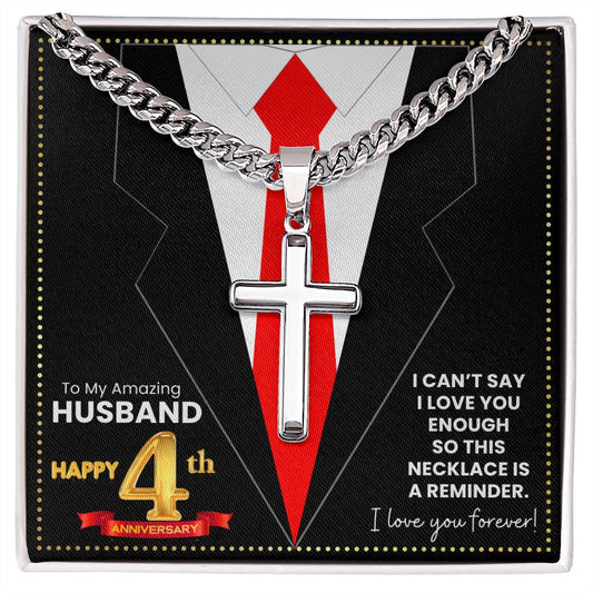 JGF Jewelry Gifts for Family Happy 4th Anniversary For Husband Cross Necklace For Men  Silver