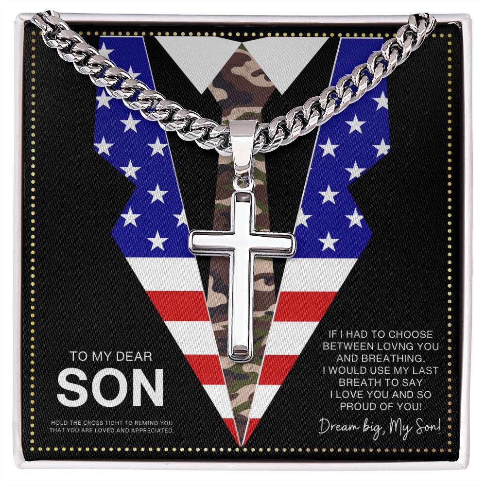 JGF Jewelry Gifts for Family  To My Son Necklace US American Flag Navy Marine Corps Army