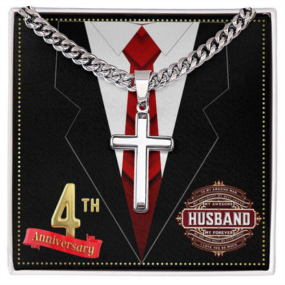 JGF Jewelry Gifts for Family 4 Year 4th Wedding Anniversary for Him Husband Cross Necklace for Men