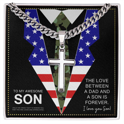 JGF Jewelry Gifts for Family Military Necklace For Men To Son From Dad US Flag Cross Necklace