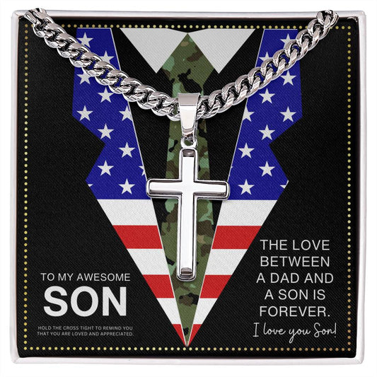 JGF Jewelry Gifts for Family Military Necklace For Men To Son From Dad US Flag Cross Necklace
