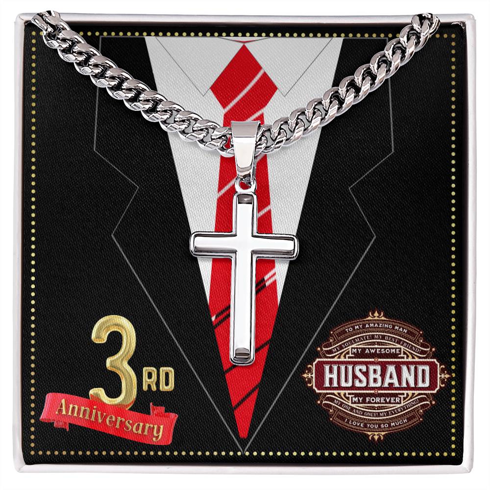 JGF Jewelry Gifts for Family 3 Year 3rd Wedding Anniversary for Him Husband Cross Necklace for Men
