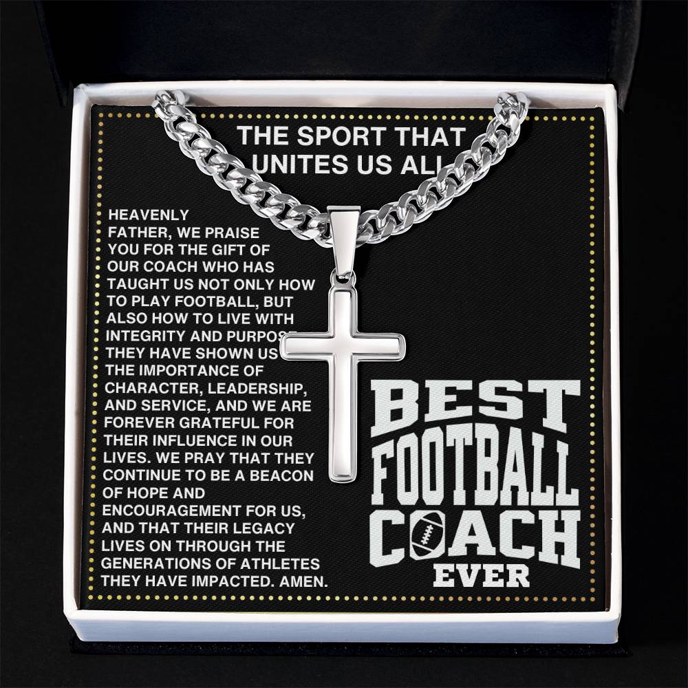 JGF Jewelry Gifts for Family Coach Football Cross Necklace For Boys Men Stainless Steel