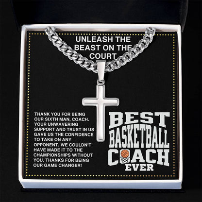 JGF Jewelry Gifts for Family Coach Basketball Cross Necklace For Boys