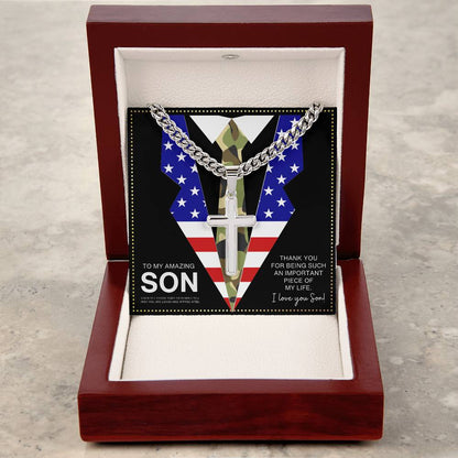JGF Jewelry Gifts for Family Army National Guard Cuban Link Chain For Men With Cross Pendant US American Flag