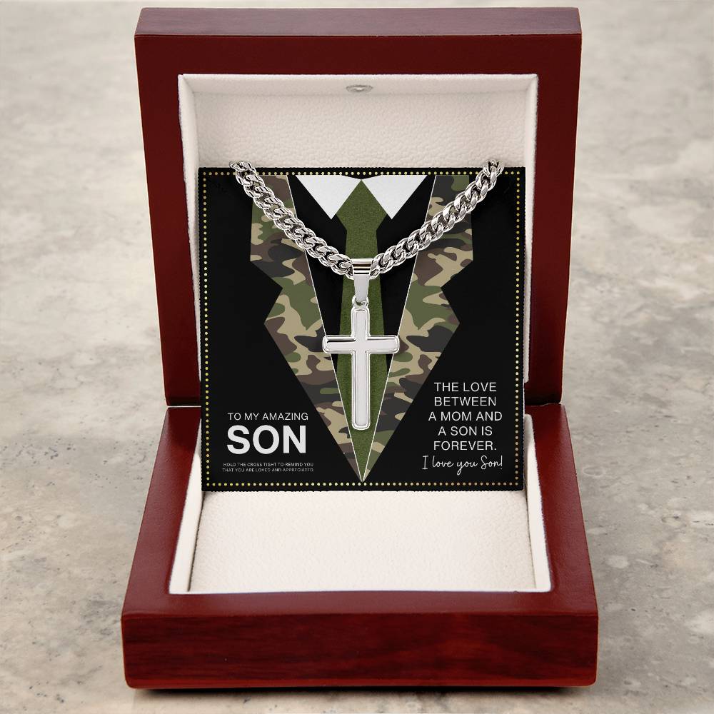 JGF Jewelry Gifts for Family Army Cross Necklace for Men To My Son From Mom