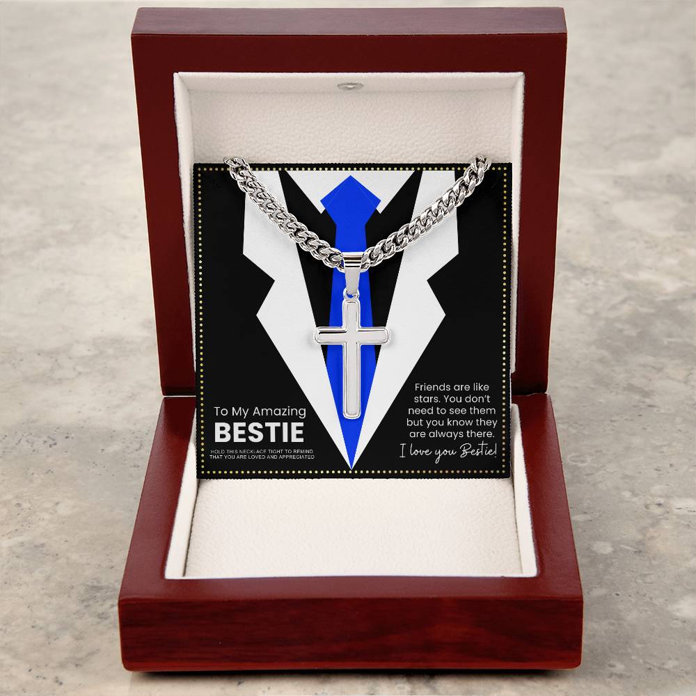 JGF Jewelry Gifts for Family Bestie BFF Cuban Link Chain For Men With Cross Pendant