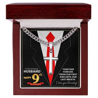 JGF Jewelry Gifts for Family Happy 9th Anniversary For Husband Cross Necklace For Men