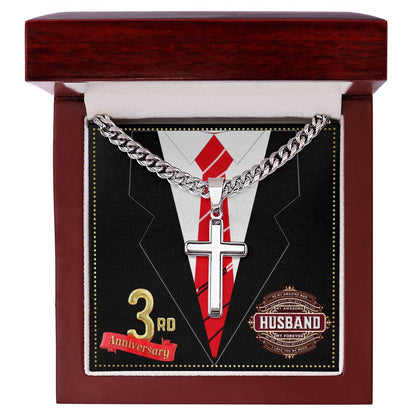 JGF Jewelry Gifts for Family 3 Year 3rd Wedding Anniversary for Him Husband Cross Necklace for Men