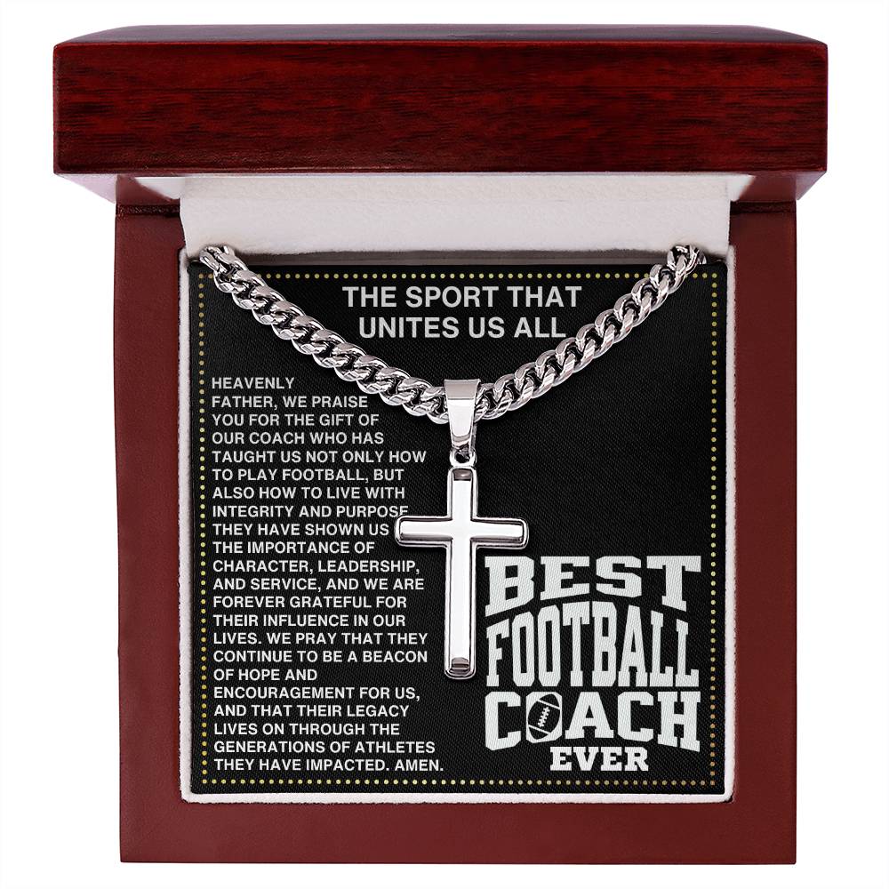 JGF Jewelry Gifts for Family Coach Football Cross Necklace For Boys Men Stainless Steel