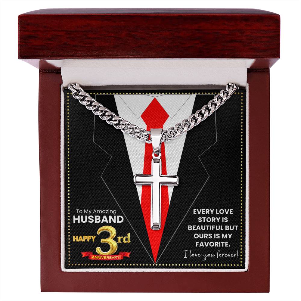 JGF Jewelry Gifts for Family Happy 3rd Anniversary For Husband Cross Necklace For Men