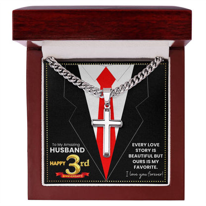 JGF Jewelry Gifts for Family Happy 3rd Anniversary For Husband Cross Necklace For Men