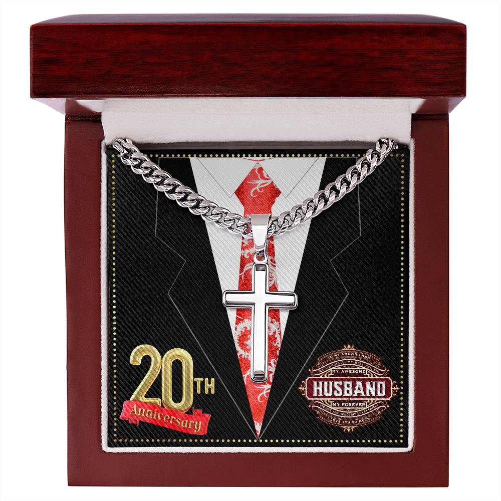 JGF Jewelry Gifts for Family 20 Year 20th Wedding Anniversary for Him Husband Cross Necklace for Men