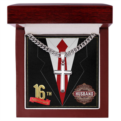 JGF Jewelry Gifts for Family 16 Year 16th Wedding Anniversary for Him Husband Cross Necklace for Men