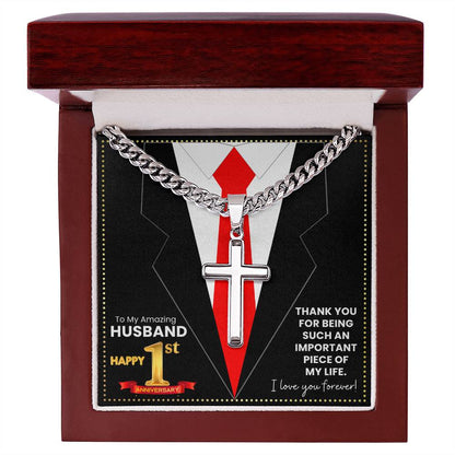 JGF Jewelry Gifts for Family Happy 1st Anniversary For Husband Cross Necklace For Men