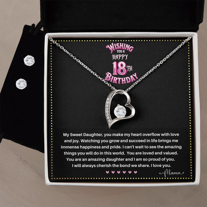 JGF Jewelry Gifts for Family | Gifts for 18th Birthday Daughter from Mom | Sterling Silver Heart Necklace and Earrings for Women