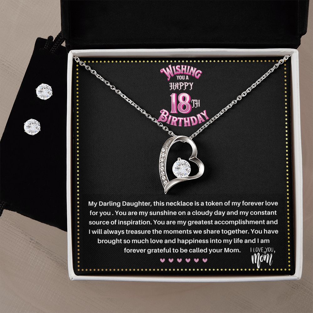 JGF Jewelry Gifts for Family | 18th Birthday Necklace Sterling Silver for my Daughter | Heart Shaped Necklace and Earrings