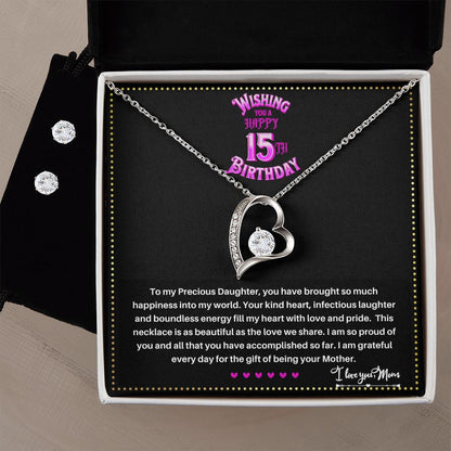 JGF Jewelry Gifts for Family | Quinceanera Silver Necklace and Earring Set for 15 Year Old Daughter Gift from Mom